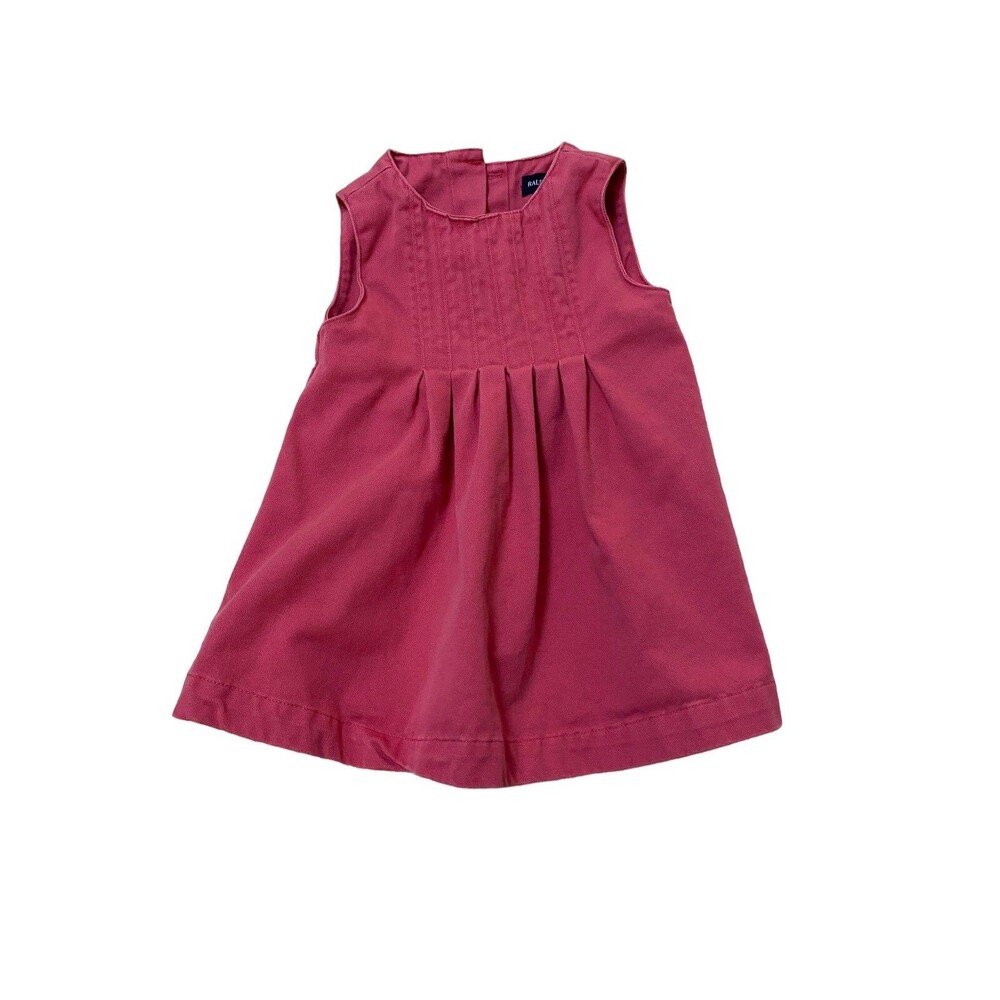 Ralph Lauren Pink Cotton Twill Pleated Baby Dress 6-12 Months Button Back